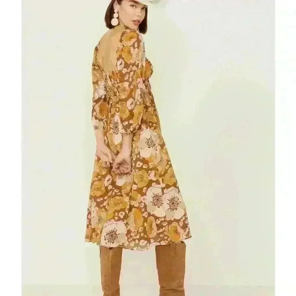 LUSH WOMEN'S CARAMEL MULTI LARGE FLORAL PRINT MIDI DRESS size medium - Picture 3 of 7